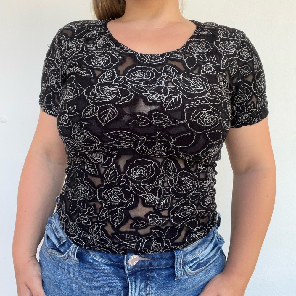 A.C.W Black Rose Top Design Sheer Top